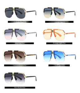 Flat top oversized aviator sunglasses set with double bridge and multiple lens colors