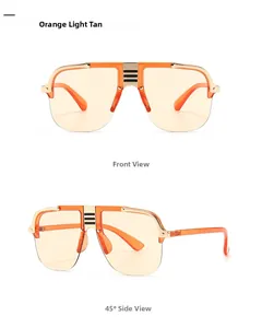 Flat top oversized orange sunglasses with gold accents shown in front and side views
