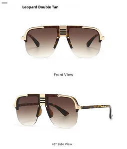 Detail of leopard print sunglasses with double tan gradient lenses and gold bridge