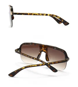 Detail view showing the side and back of tortoiseshell flat top oversized sunglasses