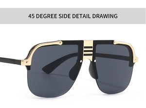 Detailed 45-degree side view of oversized flat top sunglasses with gold metal trim