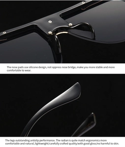 Detail of ergonomic silicone nose pads and non-slip temples on oversized black sunglasses
