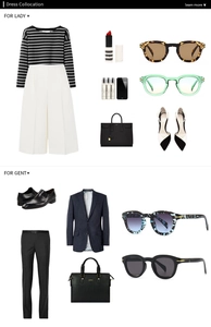 Flat lay of retro round sunglasses styled with professional business and elegant lady outfits