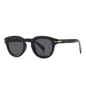 Retro round black thick frame sunglasses with iconic gold arrow metal decoration