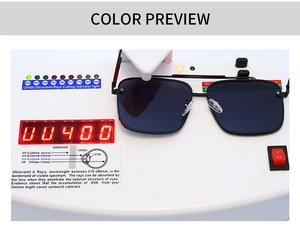 Test de protection UV400 pour lunettes de soleil carrées noires sur un testeur digital