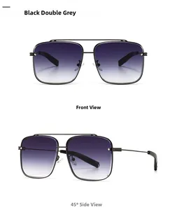 Détail de lunettes de soleil aviateur carrées modernes avec monture en métal noir et verres gris