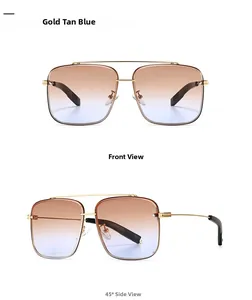 Vues de face et de côté de lunettes pilote carrées dorées avec verres dégradés bicolores