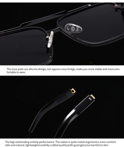 Détails des plaquettes en silicone et des embouts de branches sur lunettes de soleil