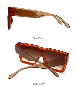 Detailed side and back view of oversized square tortoiseshell fashion sunglasses