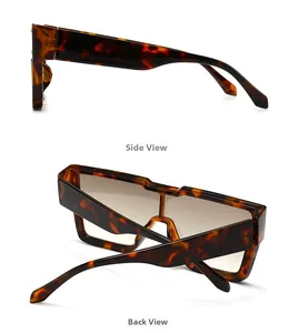 Side and back view of oversized rectangular tortoiseshell sunglasses with brown lenses