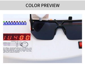 UV400 functional testing for oversized sunglasses with gold rivet bridge detail
