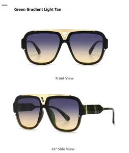Detaillierte Vorder- und Seitenansicht der übergroßen quadratischen V-Metall-Sonnenbrille