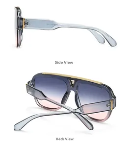 Detailansicht der Retro-Oversize-Sonnenbrille mit blau-rosa Verlaufsgläsern