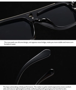 Details zu Silikon-Nasenpads und ergonomischen Bügeln an der großen schwarz-goldenen Sonnenbrille