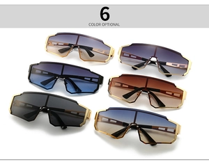 Detailed display of six color options for oversized rimless metallic cycling sunglasses