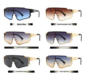Multiple colors of shield sunglasses with hollow metal temples and large lenses