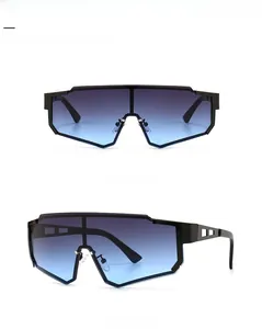 Front and side view of men's sports cycling sunglasses with gradient blue lenses
