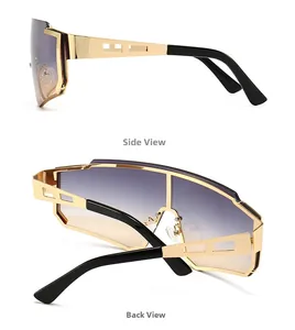 Detail of gradient purple lenses and gold geometric temples on M505 sports sunglasses