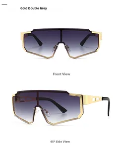 Detail of gold metal one-piece cycling sunglasses with double grey gradient lenses