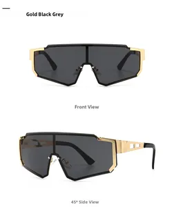 Front and side views of gold black grey metal framed one-piece cycling sunglasses