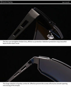 Detail of UV protection lenses and durable metal hinge on men's sports cycling sunglasses