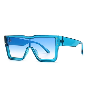 Classic oversized square frame sunglasses in transparent blue with gradient blue lenses