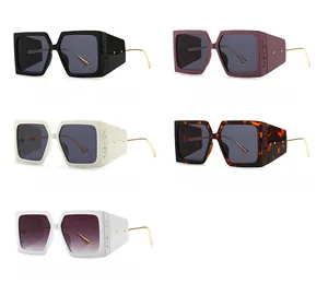 Detailed array of modern retro square sunglasses in five colors with FASHION lettering