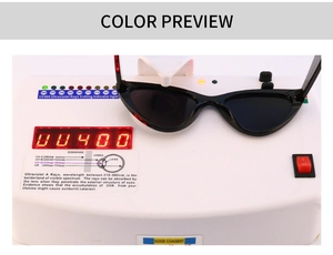 Lunettes de soleil œil de chat test UV400 montrant le niveau de protection maximal