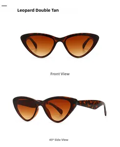 Détail de lunettes de soleil œil de chat avec monture léopard et verres dégradés marrons