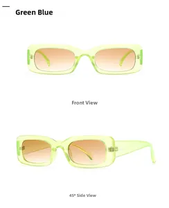 Rectangle sunglasses with green translucent frames and brown gradient lenses