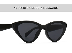 Gros plan de lunettes de soleil œil de chat noires montrant les détails de la monture latérale