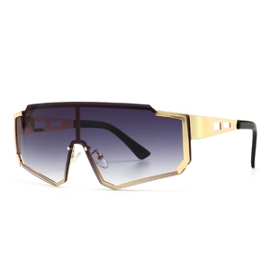 Men's oversized metallic cycling sunglasses with gradient violet lenses and geometric frames