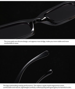 Detail of comfortable silicone nose pads and ergonomic non-slip temples of sunglasses