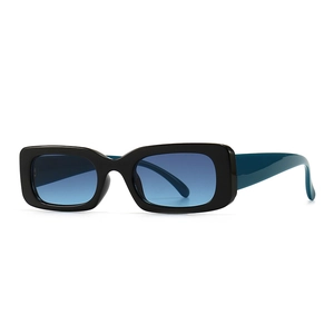 Modern retro rectangle sunglasses with black thick frames and gradient blue lenses