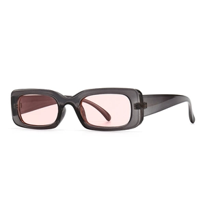 Modern retro rectangle sunglasses with translucent taupe frame and light pink lenses