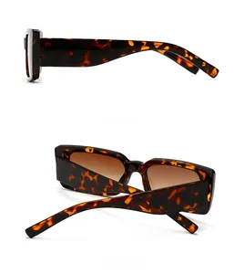 Side and back view of retro rectangle tortoiseshell sunglasses with brown gradient lenses