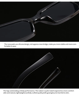 Detail of comfortable silicone nose pads and ergonomic temples on black square sunglasses