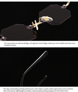 Detail of soft silicone nose pads and ergonomic anti-slip temples on hexagon sunglasses