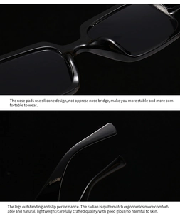 Detail of ergonomic silicone nose pads and glossy temples for square frame sunglasses