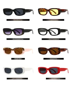 Detailed grid view showcasing multiple vintage rectangular sunglasses in various colors