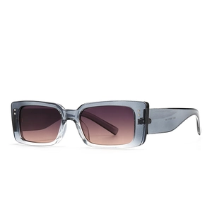 Modern retro rectangle sunglasses with translucent grey frames and gradient purple lenses
