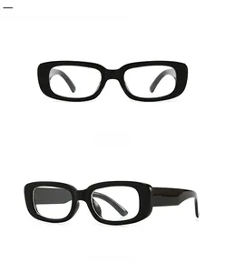 Front and 45-degree angle views of modern black square frame sunglasses for women