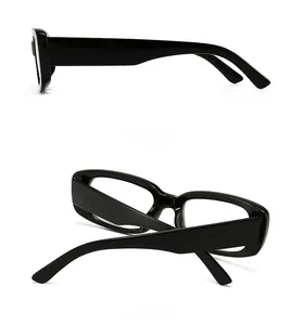 Detail view of modern retro rectangular sunglasses showing side temple and back structure