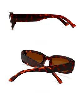 Detailed side and back views of tortoiseshell square frame sunglasses with dark brown lenses