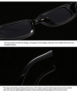 Detail of ergonomic nose pads and anti-slip temples on square rectangular sunglasses
