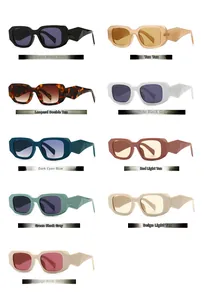 Detailed grid view of modern square frame sunglasses in nine diverse colors and finishes