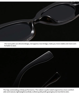 Detail view of anti-slip silicone nose pads and lightweight glossy temple arms for sunglasses
