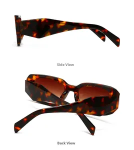 Side and back view of rectangular tortoiseshell sunglasses with brown gradient lenses