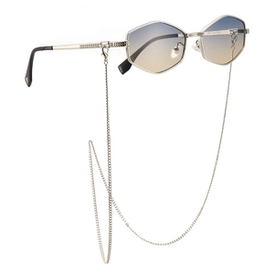 Hexagonal Metal Frame Sunglasses With Chain Retro Gradient Lens UV400 Streetwear Fashion Accessories