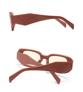 Detail view showing side and back of modern geometric brick red square sunglasses